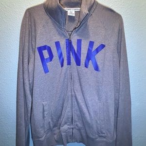 PINK - Brown Zip up Purple Lettering Sweater.